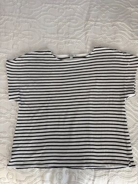 Chico's White & Navy Striped Boatneck Short-Sleeve Top